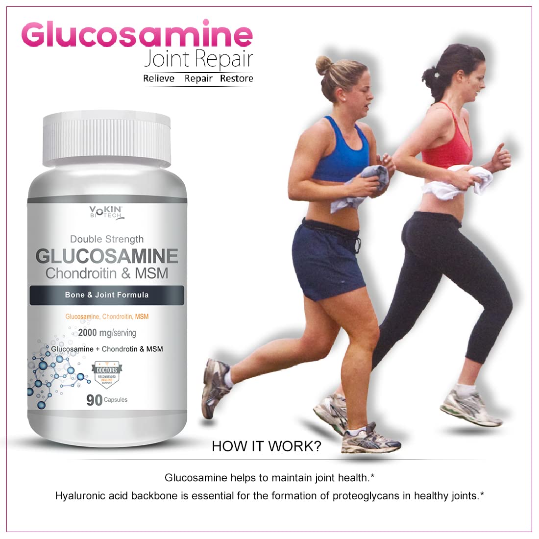 Vokin Biotech Glucosamine 1000mg, MSM 500mg & Chondroitin 500mg Support Joint Pain & Joint Strength (Glucosamine) | Grocsy