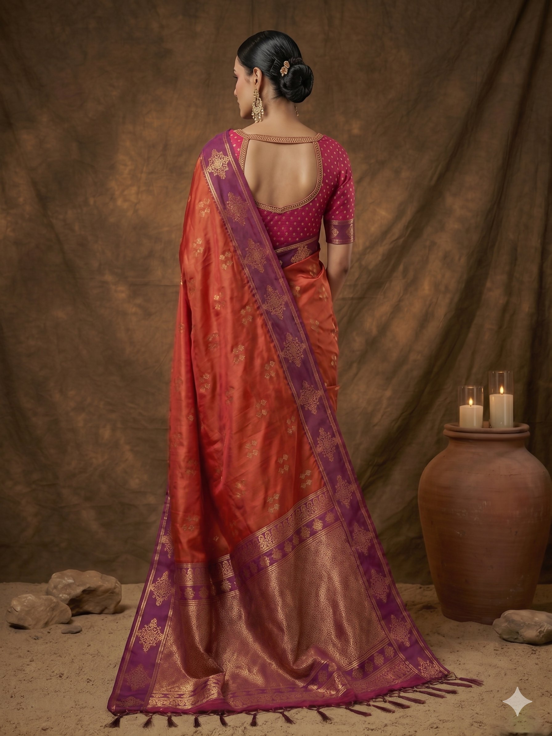 Shree Shyam Fashion Orange Soft Silk Saree | Grocsy