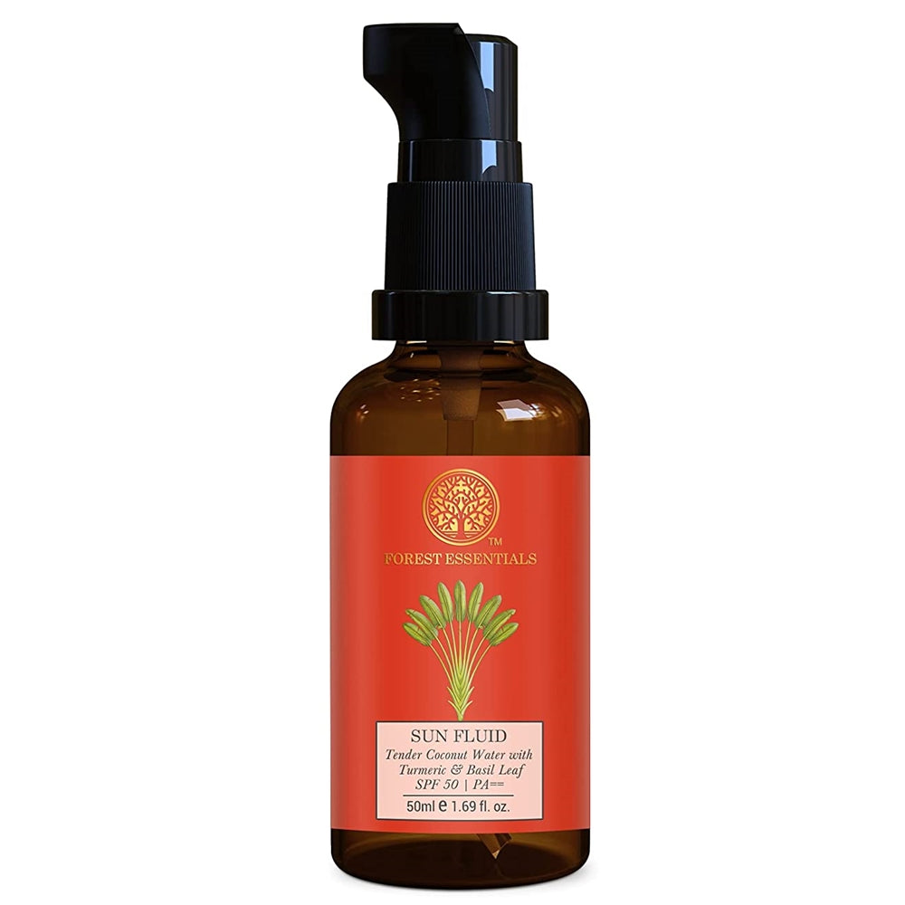 Forest Essentials Sun Fluid Tender Coconut Water with Turmeric & Basil Leaf SPF 50|PA + + | Grocsy