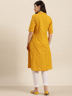 Sangria Women Mustard Yellow & White Floral Print A-Line Kurta | Grocsy