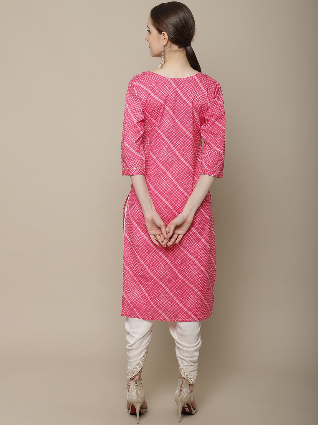 Sangria Women Pink Leheriya Striped Kurta | Grocsy