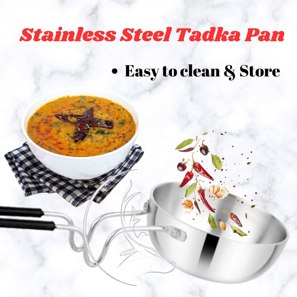 THE COOK HOUSE - Stainless Steel Tadka Pan with Balance Design PVC Handle(250 ML) | Grocsy