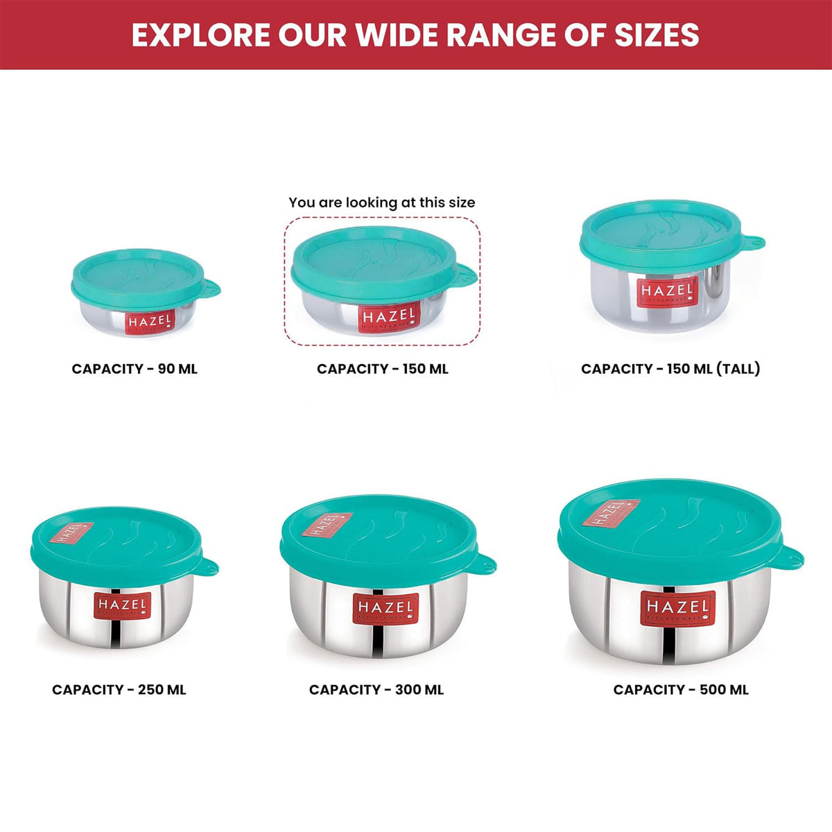 HAZEL Stainless Steel Airtight Containers for Kitchen Storage | Set of 2-150ML Each | Grocsy