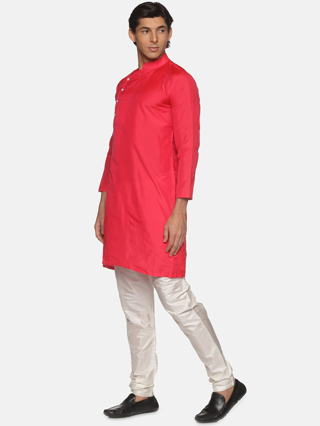 Sethukrishna Men Rose Pink Solid Angrakha Kurta with Pyjamas | Grocsy