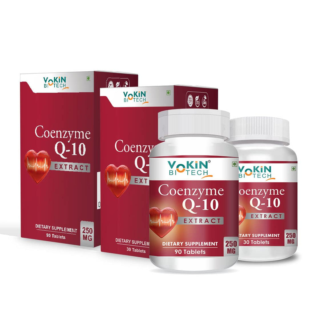 Vokin Biotech Natural Coenzyme Q-10 Extract for Heart Health and Energy Metabolism, 250mg (90+30) Tablets) | Grocsy