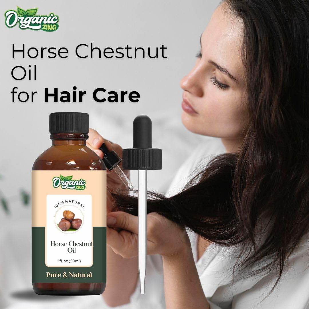 Organic Zing Horse Chestnut (Aesculus hippocastanum) Oil | Pure & Natural Essential Oil for Skincare, Hair Care & Massage | Grocsy