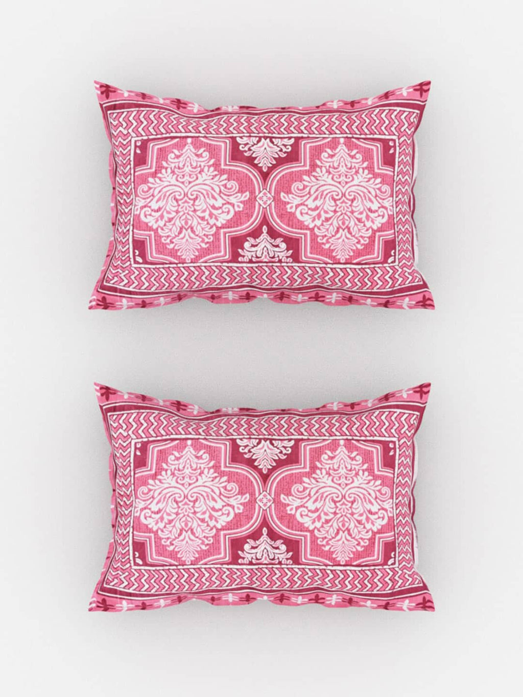 Urban Magic Pink Printed Cotton 104 TC King Bedsheet with 2 Pillow Covers | Grocsy