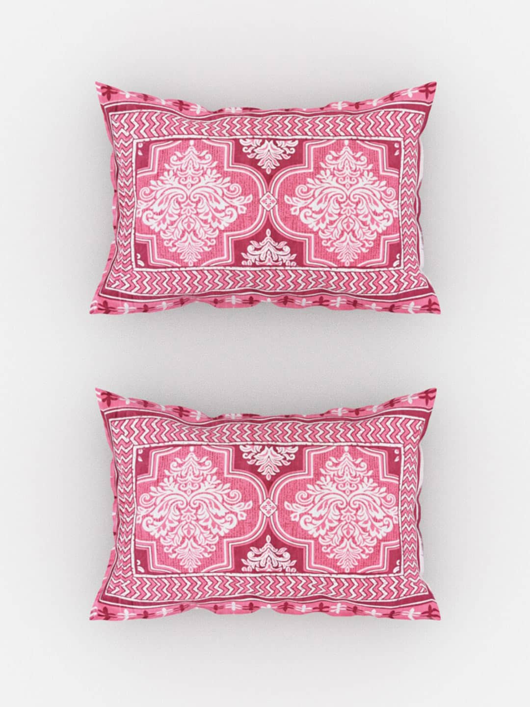 Urban Magic Pink Printed Cotton 104 TC King Bedsheet with 2 Pillow Covers | Grocsy