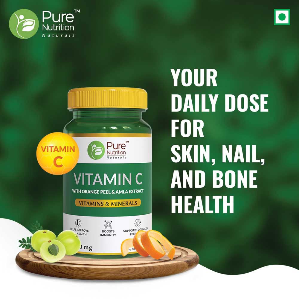 Pure Nutrition Vitamin C with Orange Peel & Amla Extract Veg Tablets | Grocsy