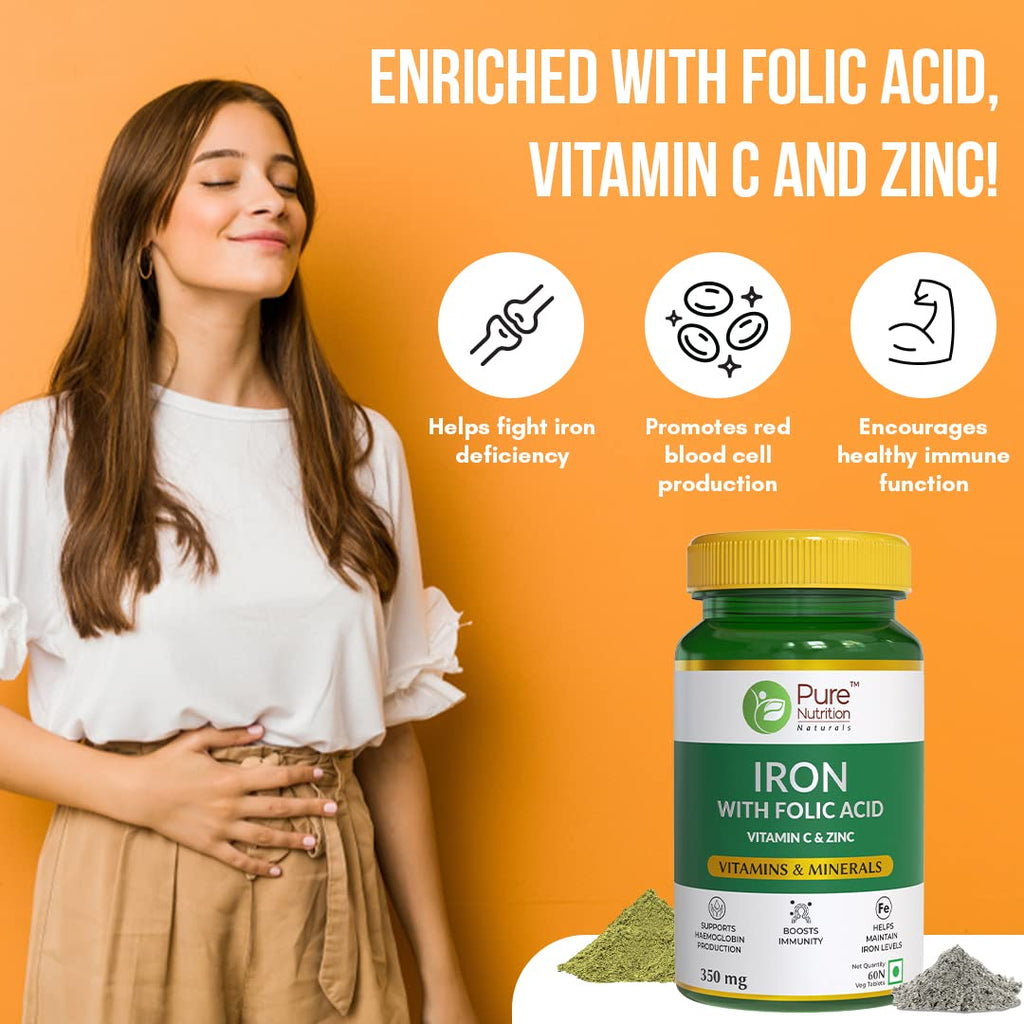 Pure Nutrition Iron Folic Acid with Zinc & Vitamin C Tablets | Grocsy