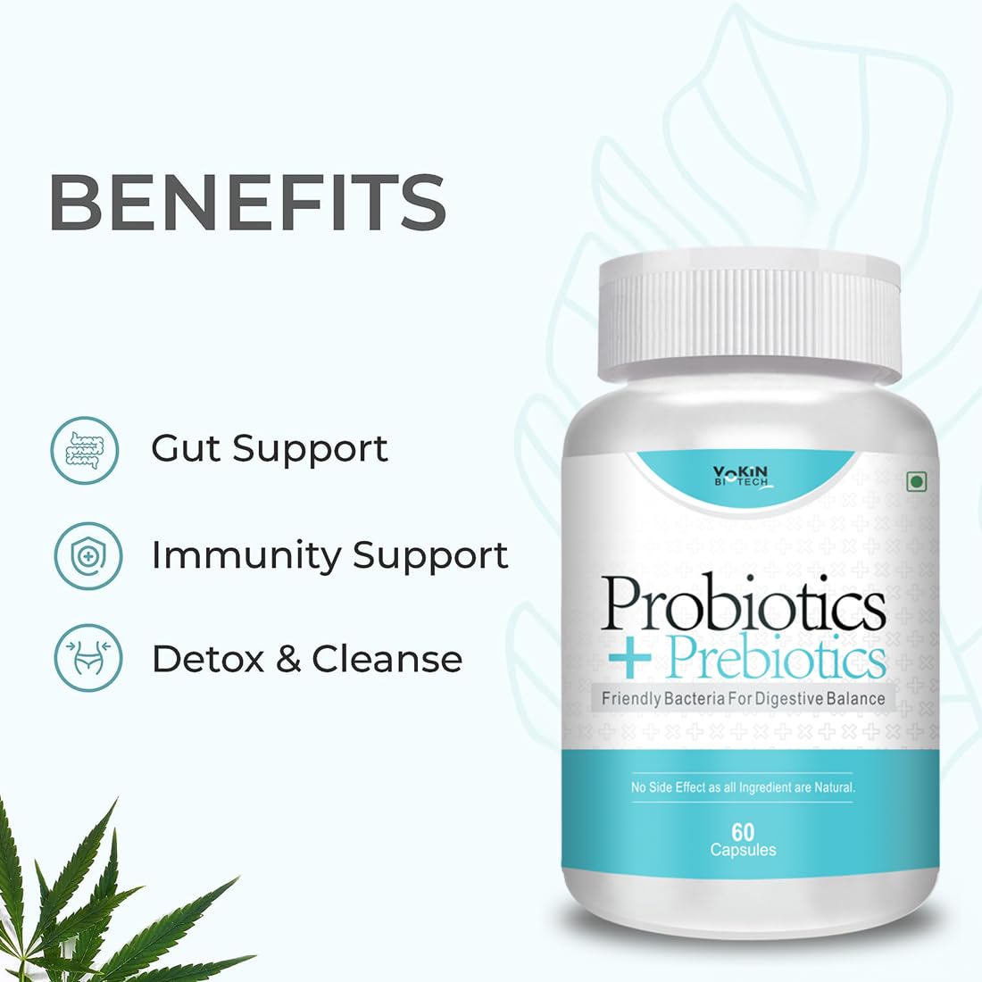Vokin Biotech Probiotics+ Prebiotics Supplement 50 Billion Cfu For Women & Men With Prebiotics 150 mg | Probiotic Capsules For Digestion Support, Gut Health And Immunity | Grocsy