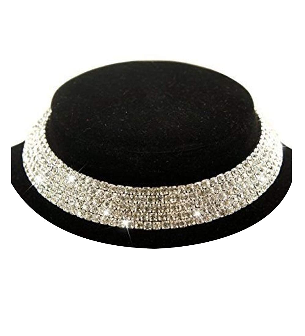 Silver-Toned Alloy Rhinestones Studded Choker Necklace - The Pari | Grocsy