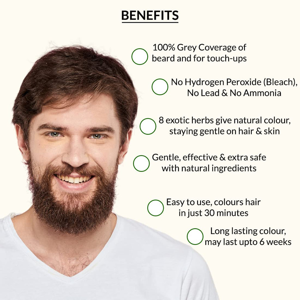 Indus Valley Natural Damage Free Men Mustache & Beard Color for Gray Hair Black | Grocsy