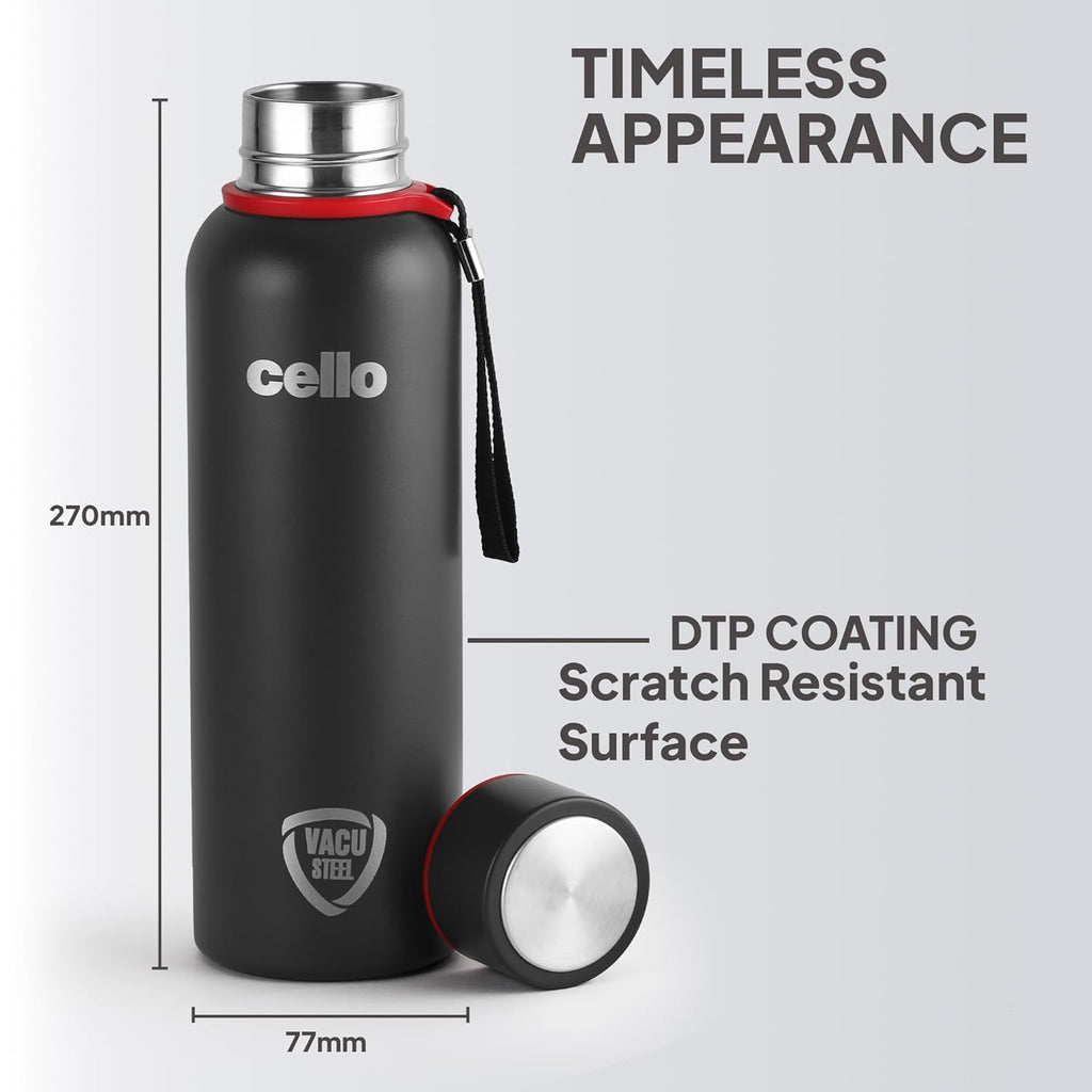 CELLO Duro Kent Insulated Stainless Steel Flask Water Bottle for Daily Use 900 ml, Black | Grocsy