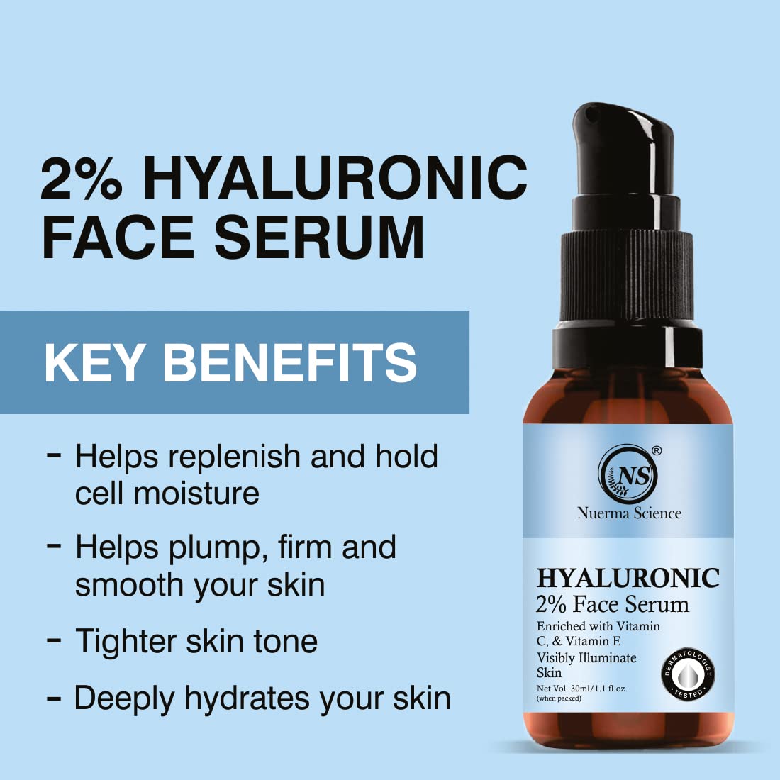 Nuerma Science 2% Hyaluronic Acid Face Serum | Hydrates, Firms & Brightens | Grocsy