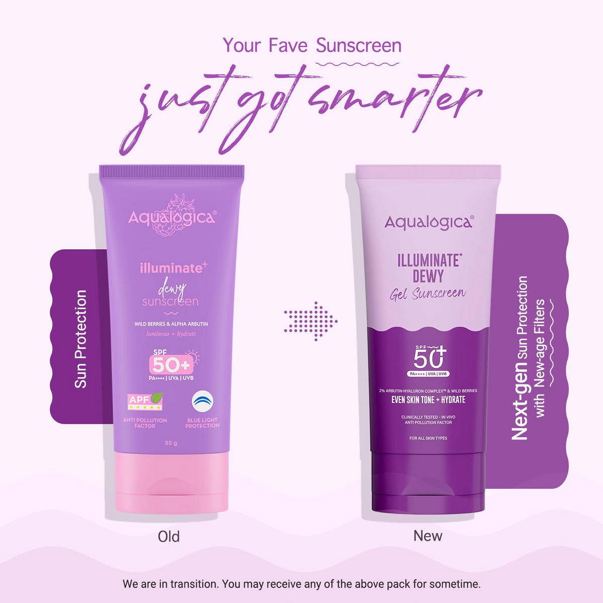Aqualogica Illuminate+ Dewy Sunscreen SPF 50+ PA++++ with Wild Berries & Alpha Arbutin, Protection Against Uva/B & Blue Light Protection | Grocsy