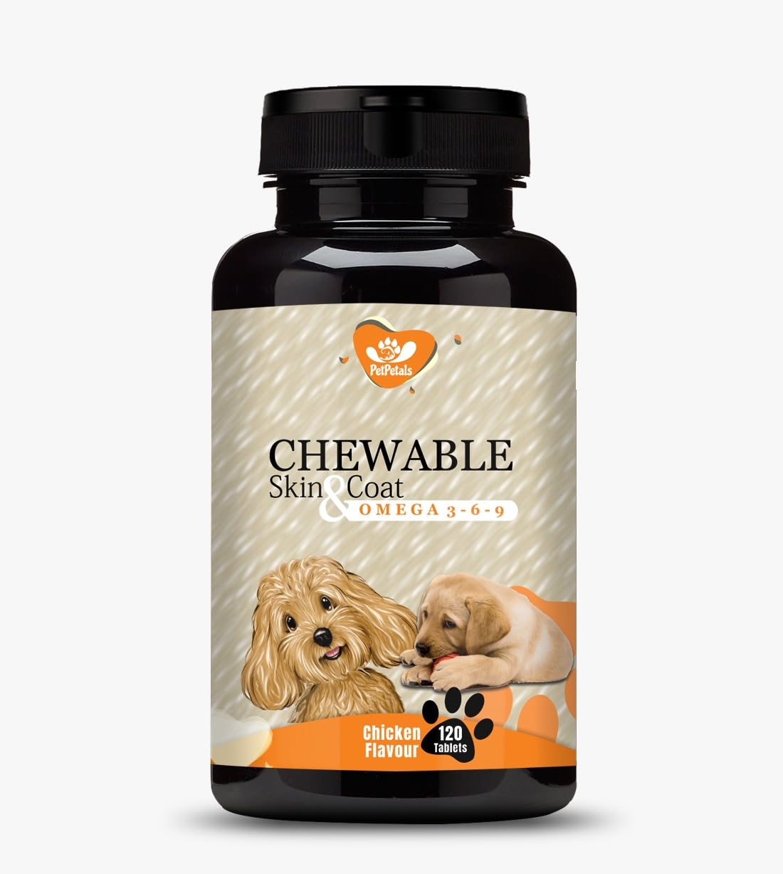 PetPetals Chewable Skin & Coat Tablets for Dog with Omega 3 Algal DHA, Biotin and Vitamin C for Skin Health & Shiny Coat | Chicken Flavour | Grocsy