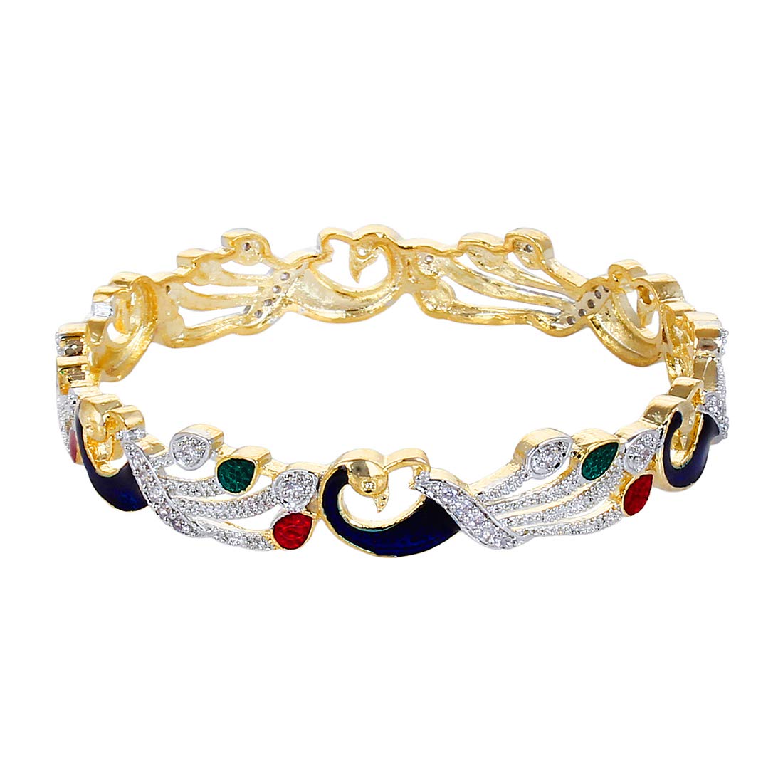 Gold-Polished Alloy Enamel Coated Ad Peacock Bangle Set - The Pari | Grocsy