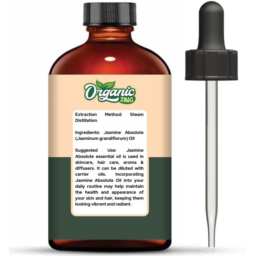 Organic Zing Jasmine Absolute (Jasminum grandiflorum) Oil | Pure & Natural Essential Oil for Skincare, Hair Care, Aroma and Diffusers | Grocsy