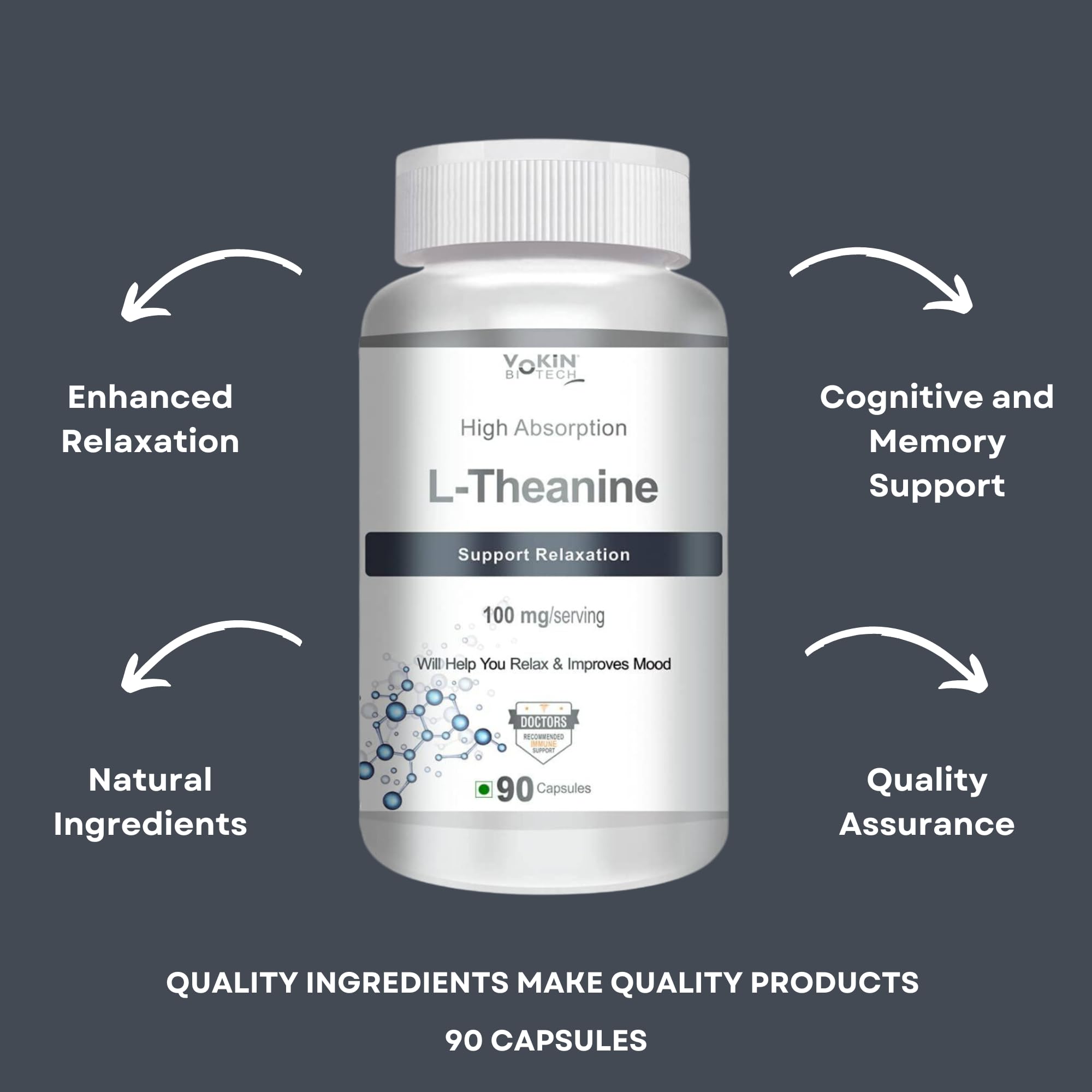 Vokin Biotech L-Theanine-Support Relaxation - 90 Vegetarian Capsules | Grocsy
