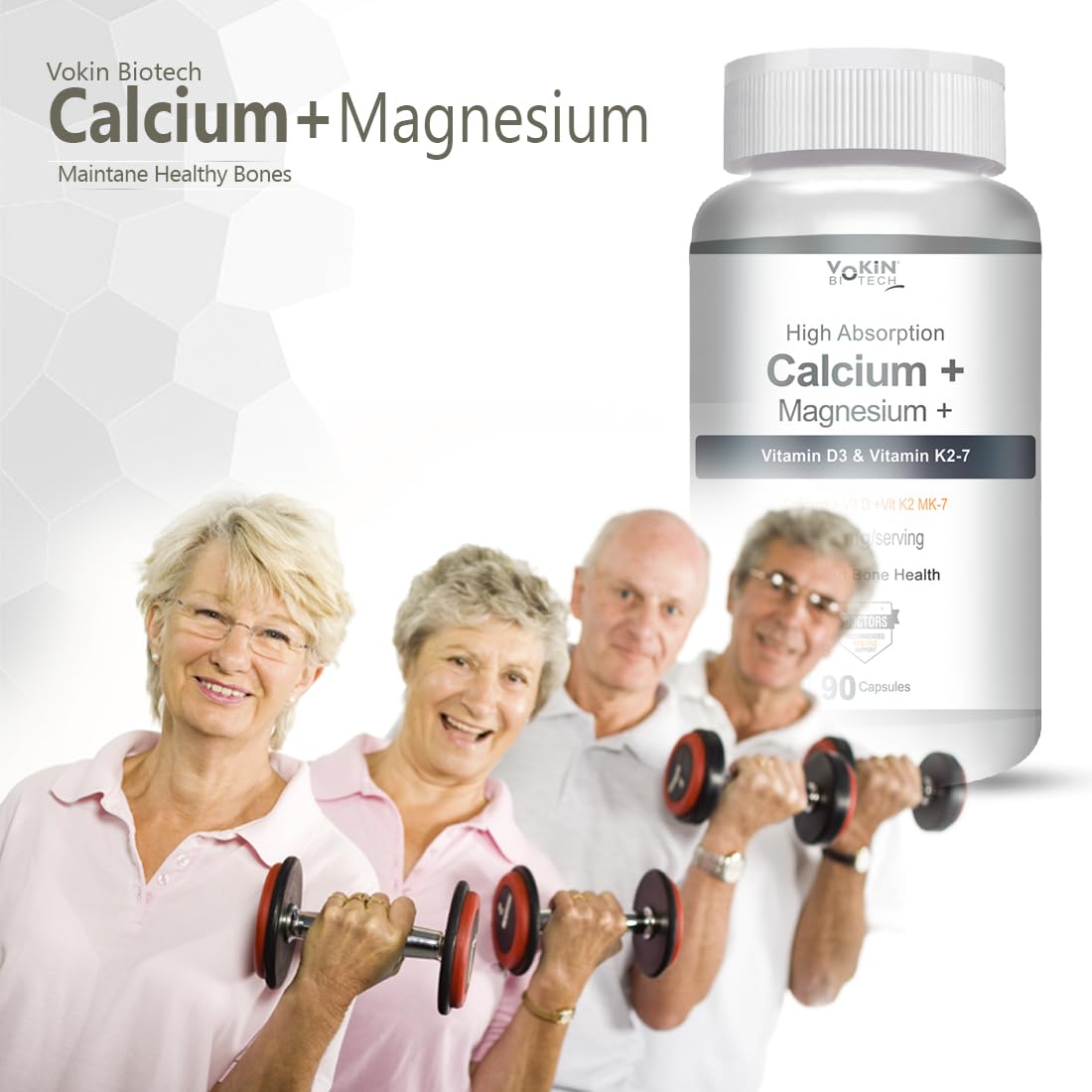 Vokin Biotech Calcium with Magnesium, Vitamin D3 & Vitamin K2- Mk-7 - Support Bone Health- 572mg | Grocsy