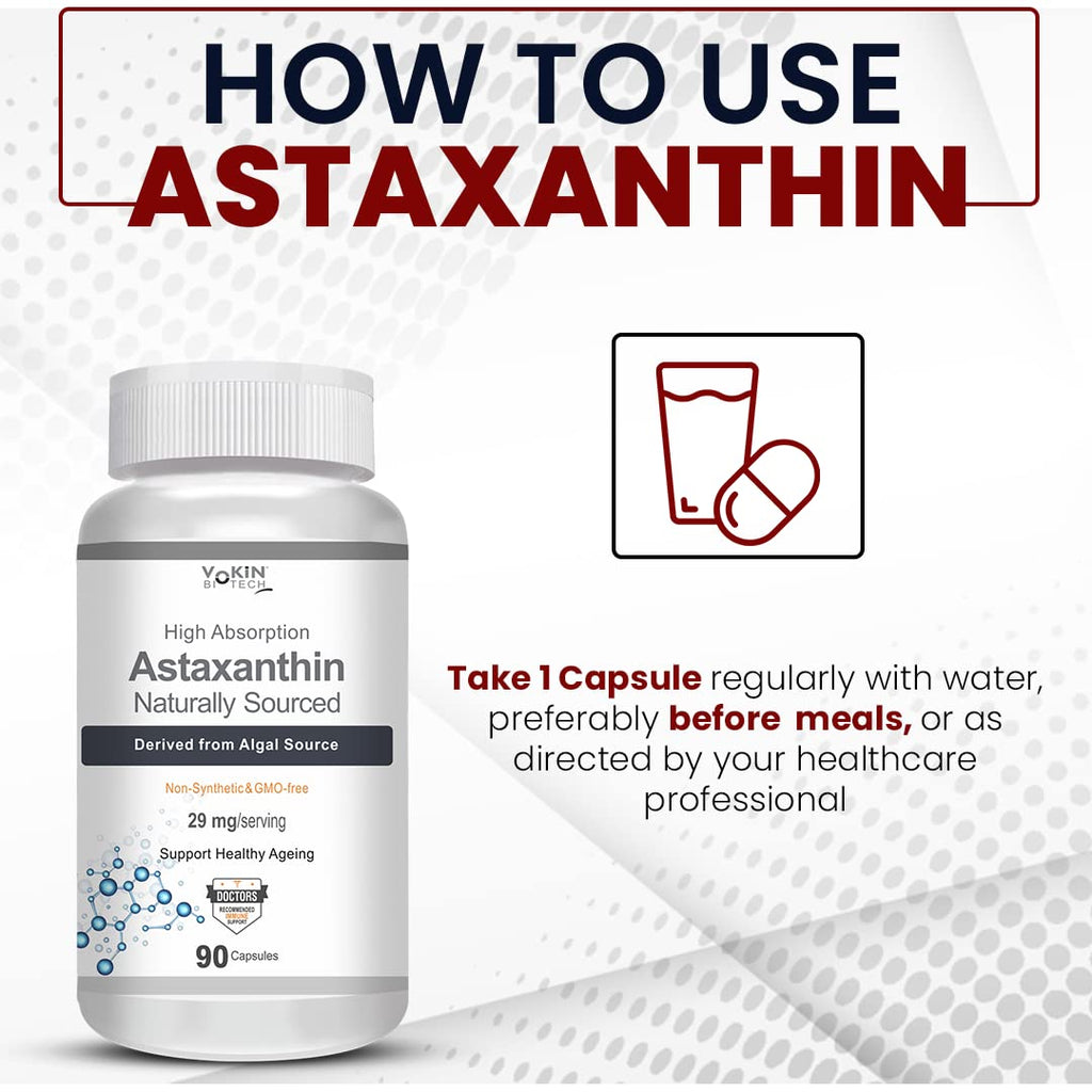 Vokin Biotech Astaxanthin 29mg - Naturally Sourced from Algae - Non-Synthetic - Best or Healthy Ageing | Grocsy