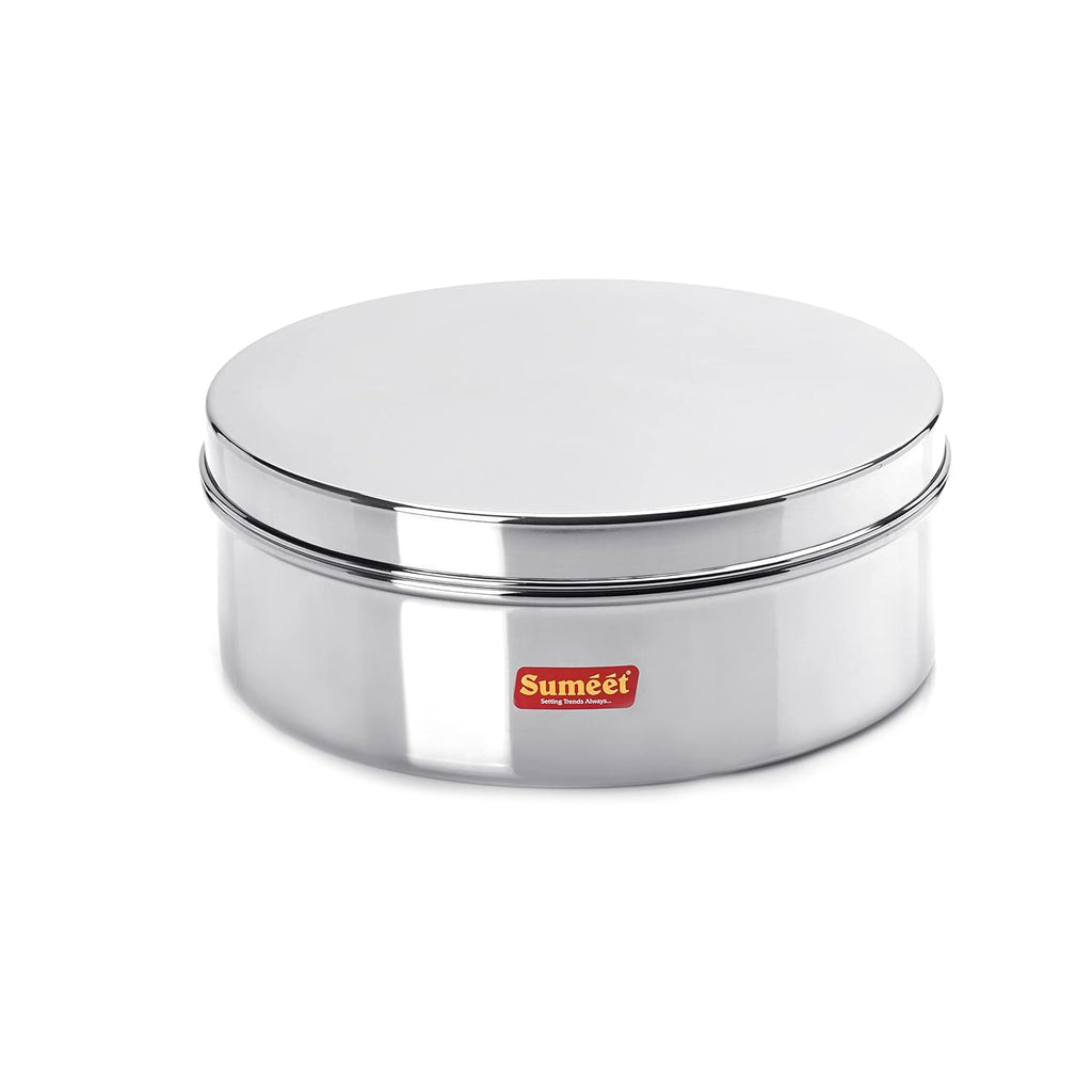 Sumeet Stainless Steel Flat Canister/Storage Container (1.2Ltr) (17Cm) | Grocsy