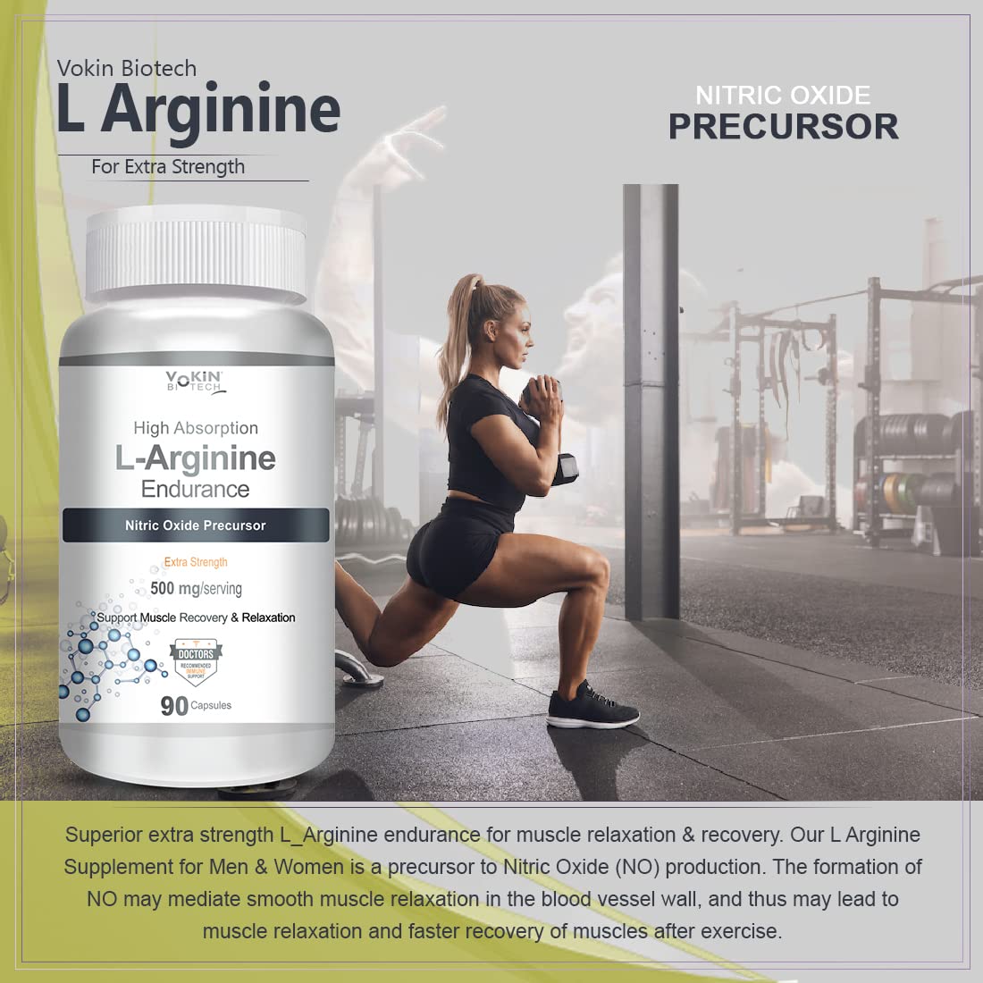 Vokin Biotech L-Arginine 500mg,Support Muscle Recovery & Relaxation | Grocsy