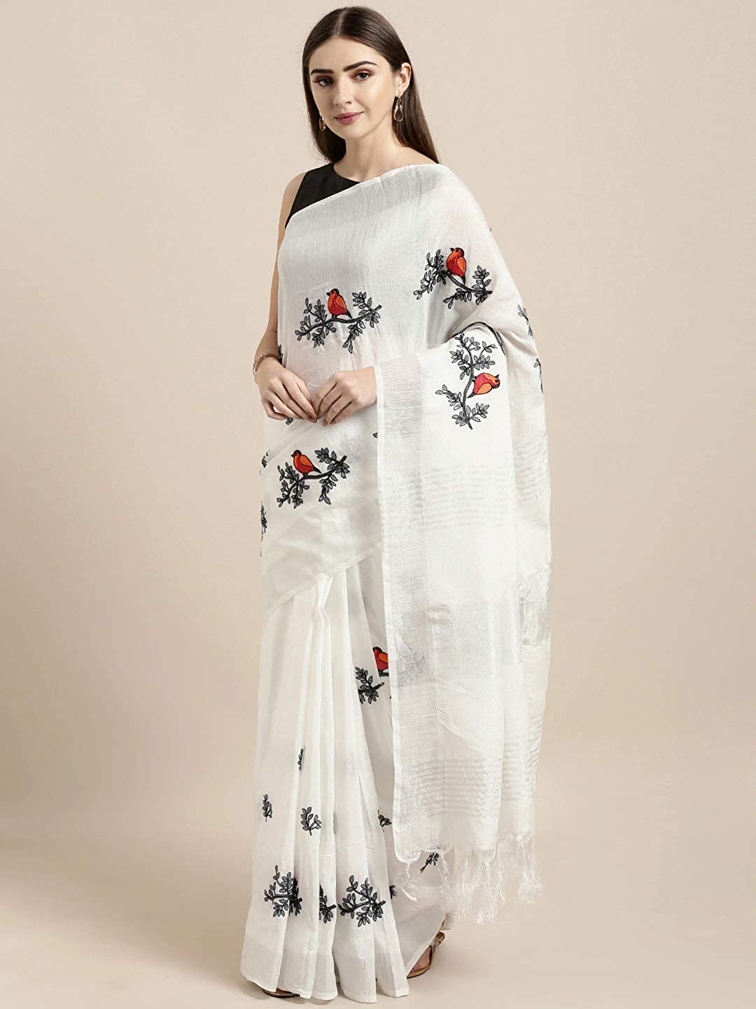 Anni Designer Women's Woven Linen Saree | Grocsy