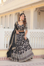 Vastranavya Designer Dyeable Pure Viscose Jacquard Fabric Lehenga Choli & Dupatta Set - Black | Grocsy