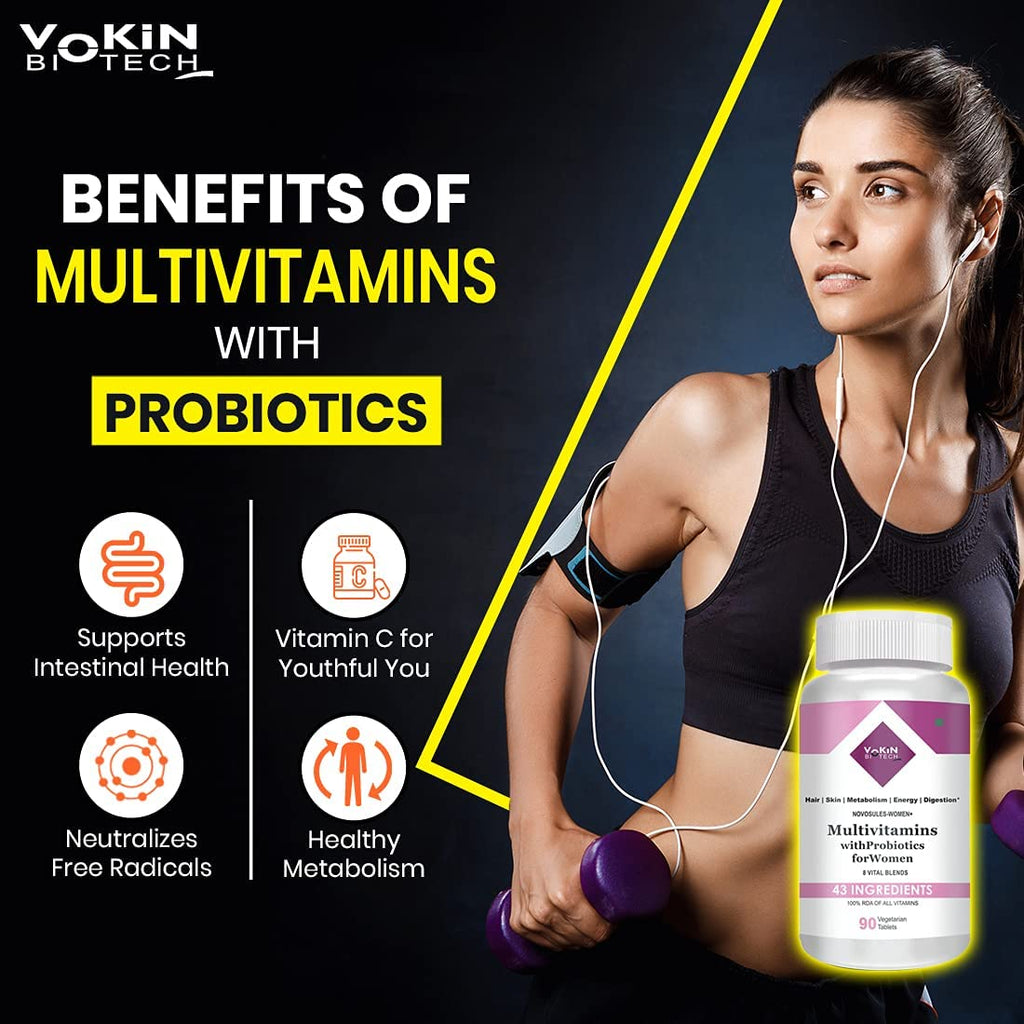 Vokin Biotech Multivitamin with Probiotics, With Vitamin C, Vitamin B, Vitamin D, Zinc, Supports Immunity and Gut health, For (Multivitamin For Women) | Grocsy