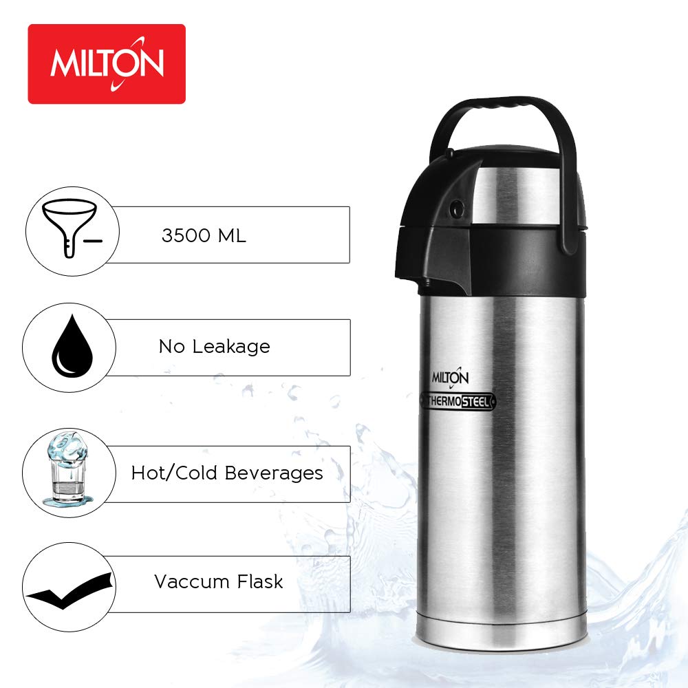 Milton Beverage Dispenser 3500 Stainless Steel for Serving Tea and Coffee, 3.58 Litre, Silver | Grocsy