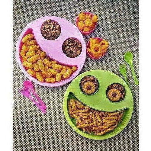 Multicolor Cute Big Smiley Plates for kids with Fork and Spoon | Grocsy