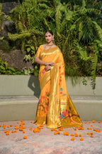 Jyoti Fashion Women's Yellow Paithani Silk Zari Woven Saree with Blouse | Grocsy
