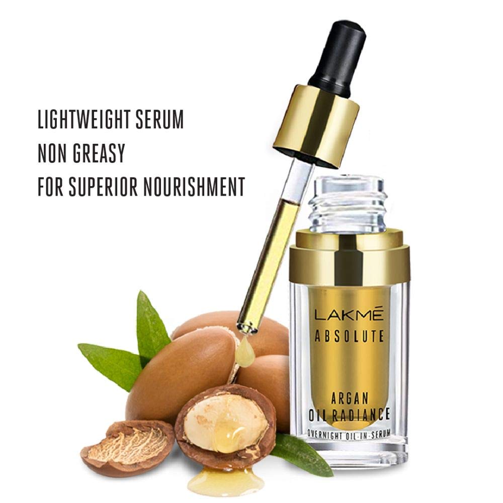 Lakmé Absolute Argan Oil Radiance Overnight Oil-in-Serum, 15ml | Grocsy