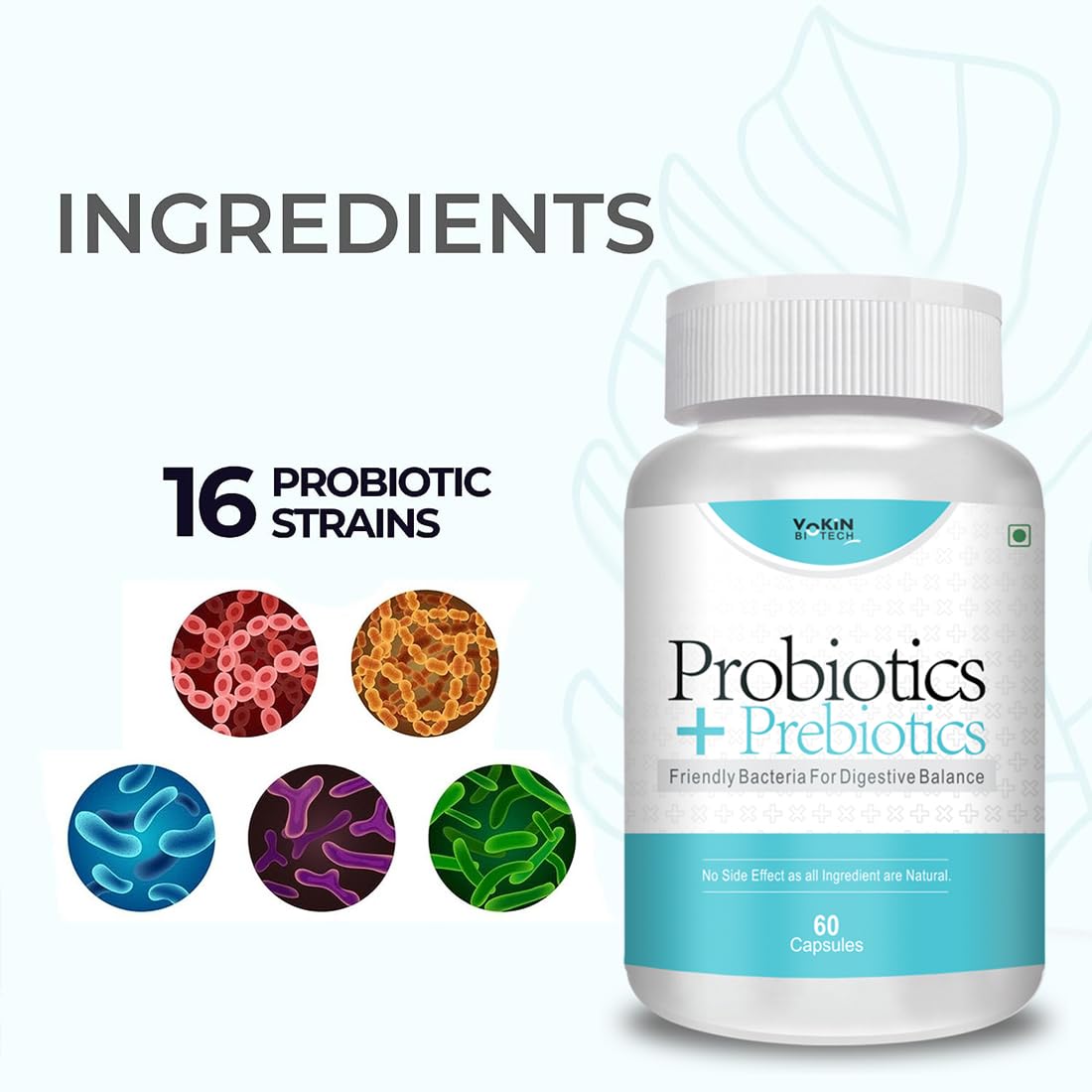 Vokin Biotech Probiotics+ Prebiotics Supplement 50 Billion Cfu For Women & Men With Prebiotics 150 mg | Probiotic Capsules For Digestion Support, Gut Health And Immunity | Grocsy