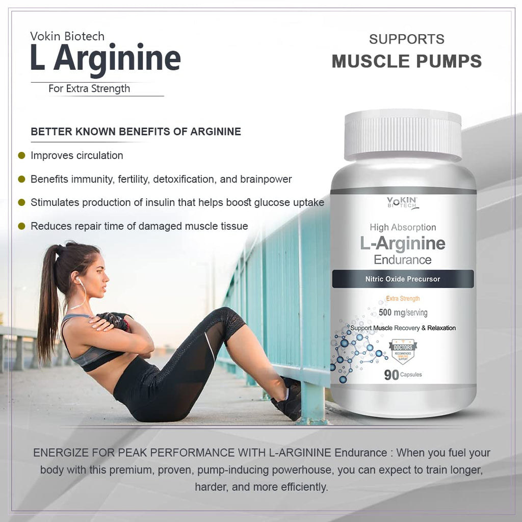 Vokin Biotech L-Arginine 500mg,Support Muscle Recovery & Relaxation | Grocsy