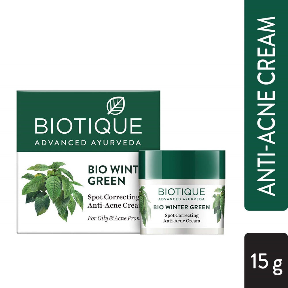 Biotique Bio Winter Green Spot Correcting Anti Acne Cream, 15g | Grocsy