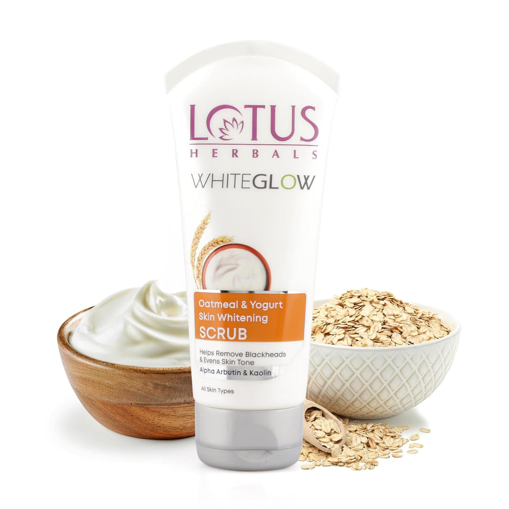 Lotus Herbals WhiteGlow Skin Brightening Oatmeal & Yogurt Gentle Exfoliator Scrub | Grocsy