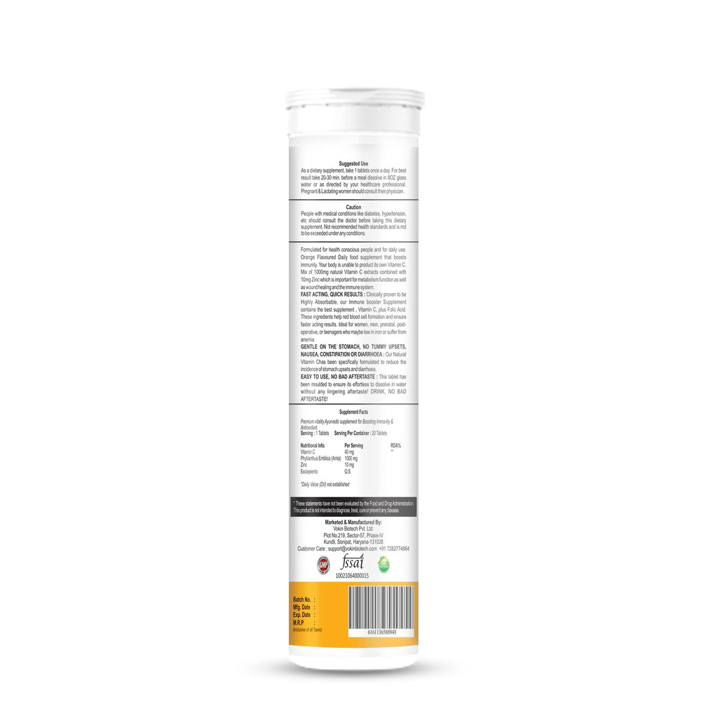 Vokin Biotech Vitamin C 40mg with Amla 1000mg for Immunity - Skin Care - Antioxidants Effervescent Tablets Orange Flavor | Grocsy