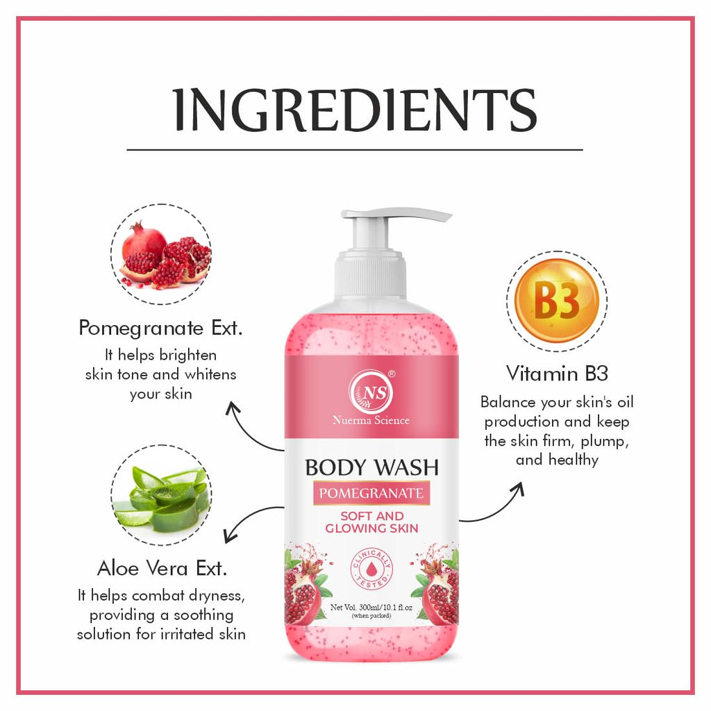 Nuerma Science Pomegranate Body Wash | For Soft & Glowing Skin | Grocsy