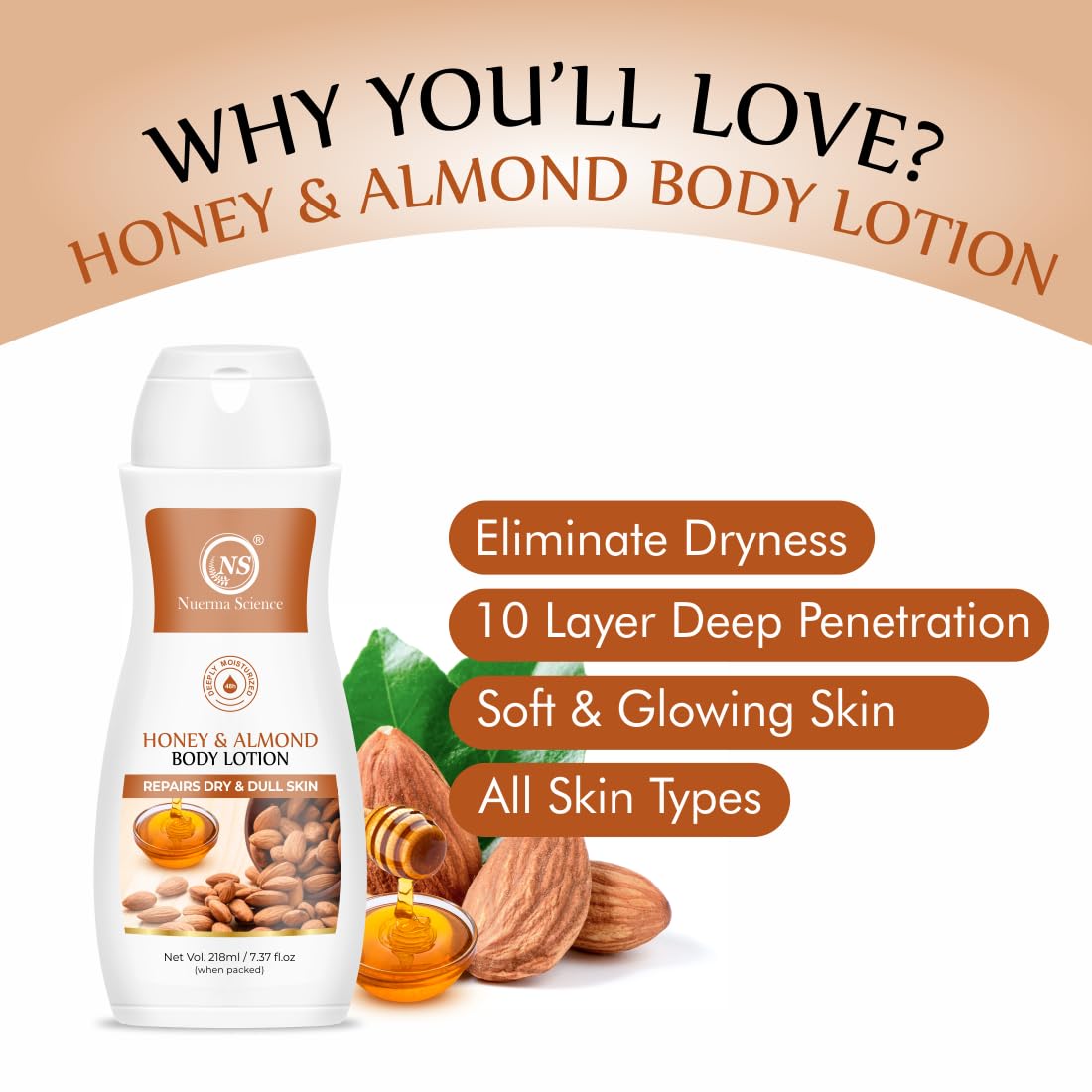 Nuerma Science Honey Almond Advanced Nourishing Body Lotion | Deep Hydrating Moisturizer | Grocsy