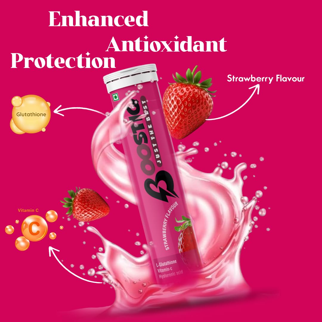 BOOSTIQ Glutathione Vitamin C Effervescent Tablets - Strawberry Flavour | Grocsy