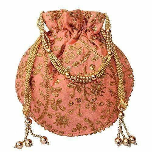 Ethnic Clutch Silk Potli Batwa Pouch Bag with Metal Bead work Gift | Grocsy