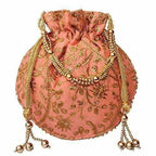 Ethnic Clutch Silk Potli Batwa Pouch Bag with Metal Bead work Gift | Grocsy