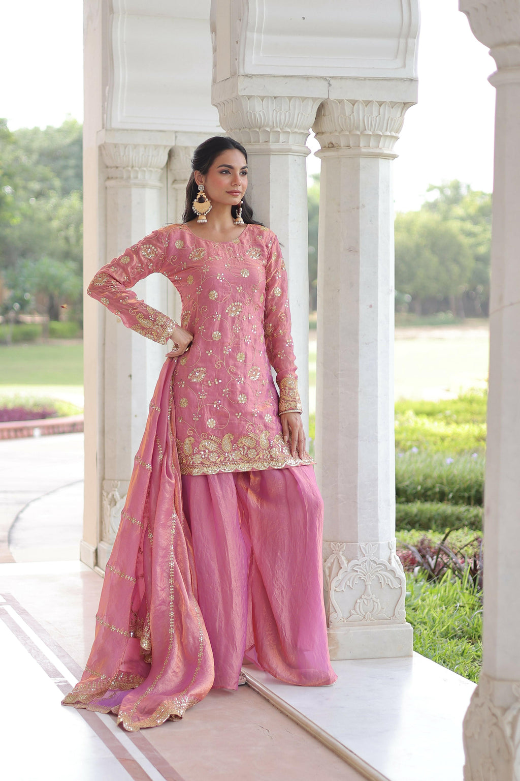 Joban Fashion Pink Readymade Kurta Set With Sequence embroidery Work | Grocsy