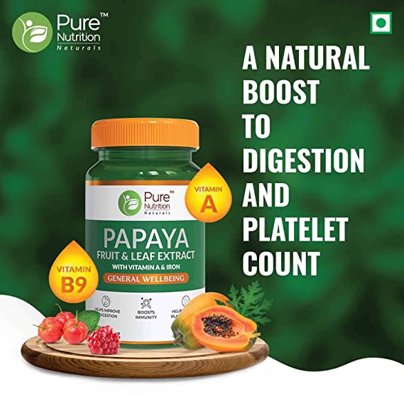 Pure Nutrition Papaya Leaf & Fruit Extract Veg Capsules | Grocsy
