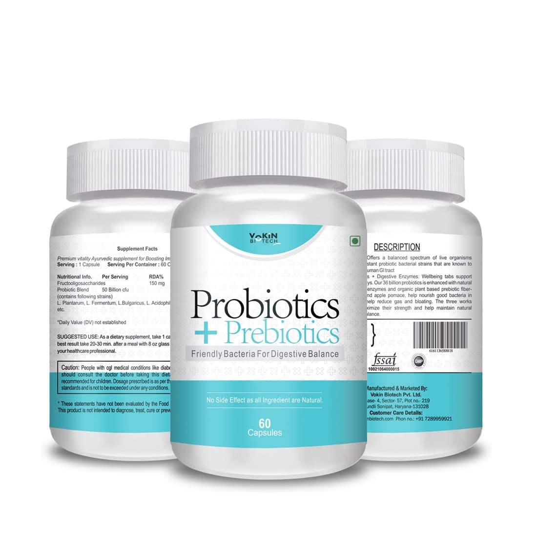 Vokin Biotech Probiotics+ Prebiotics Supplement 50 Billion Cfu For Women & Men With Prebiotics 150 mg | Probiotic Capsules For Digestion Support, Gut Health And Immunity | Grocsy