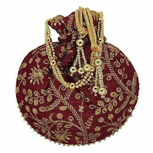 Ethnic Clutch Silk Potli Batwa Pouch Bag with Metal Bead work Gift | Grocsy