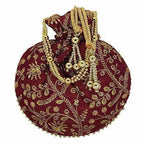 Ethnic Clutch Silk Potli Batwa Pouch Bag with Metal Bead work Gift | Grocsy